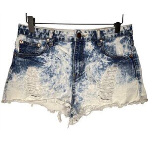 Forever 21 Womens Denim Shorts Ripped Sz 28 Raw Hem Blue Jean Cut Offs Acid Wash